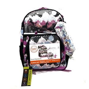 Wonder Nation Kids 17" Laptop Backpack Lunch Tote, 4 pc, Magical Meadows Print